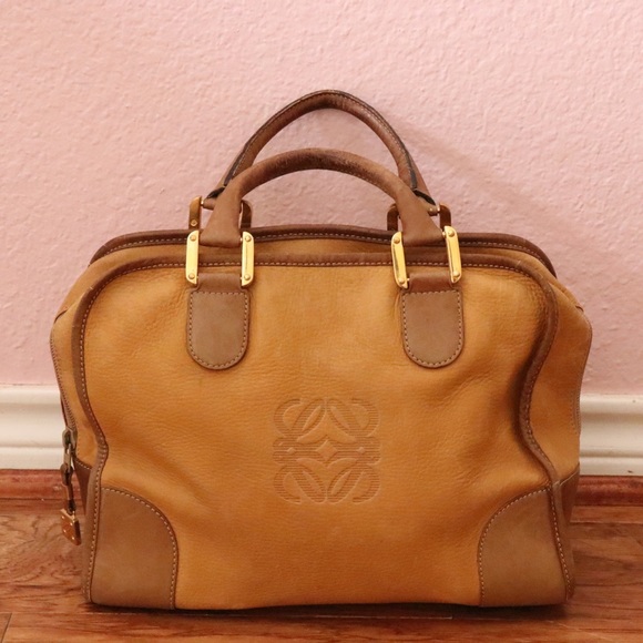 LOEWE Amazona 35 Anagram Embossed Leather Brown  Handbag Authentic Vintage - Picture 2 of 14